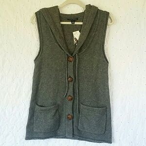 Banana Republic New Wool Blend Gray Hoodie Button Down Vest Womens Size M